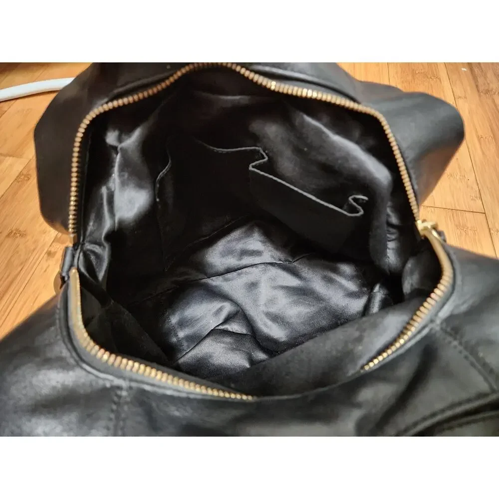 COACH Campbell F24686 Black Leather Large Hobo Shoulder Bag Chunky Brass Buckle